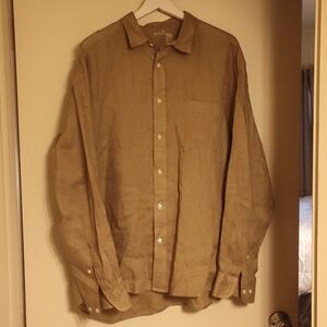 Muji Mens Size XL  Button Down Linen Shirt Beige Long Sleeve